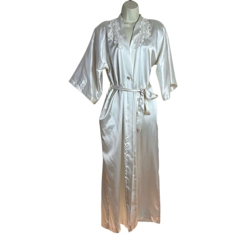 Vintage 90s California Dynasty Bridal Peignoir Robe S Ivory Cream Satin